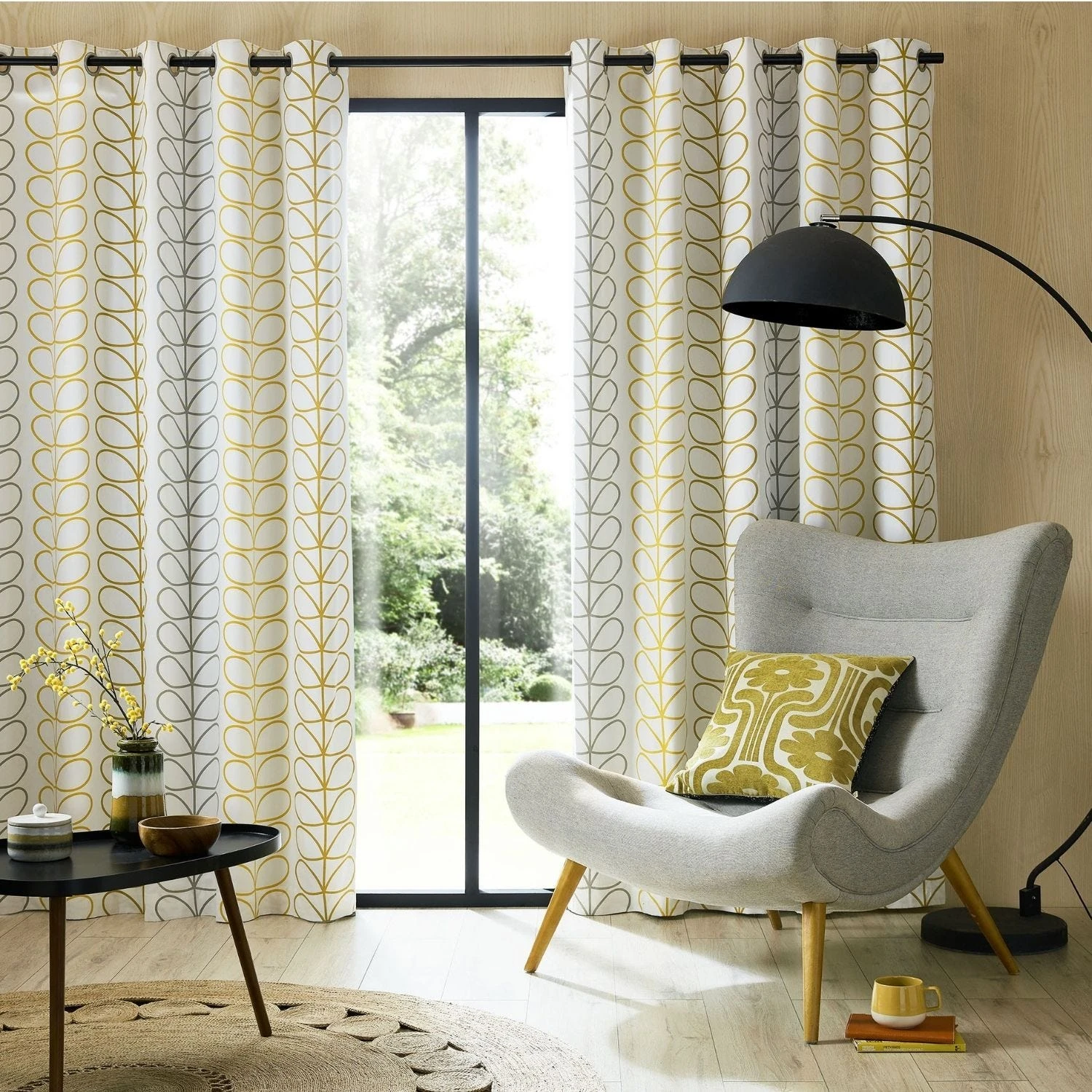 Orla Kiely Trio Stem Lined Curtains, 229 X 229cm, Ochre - Image 4