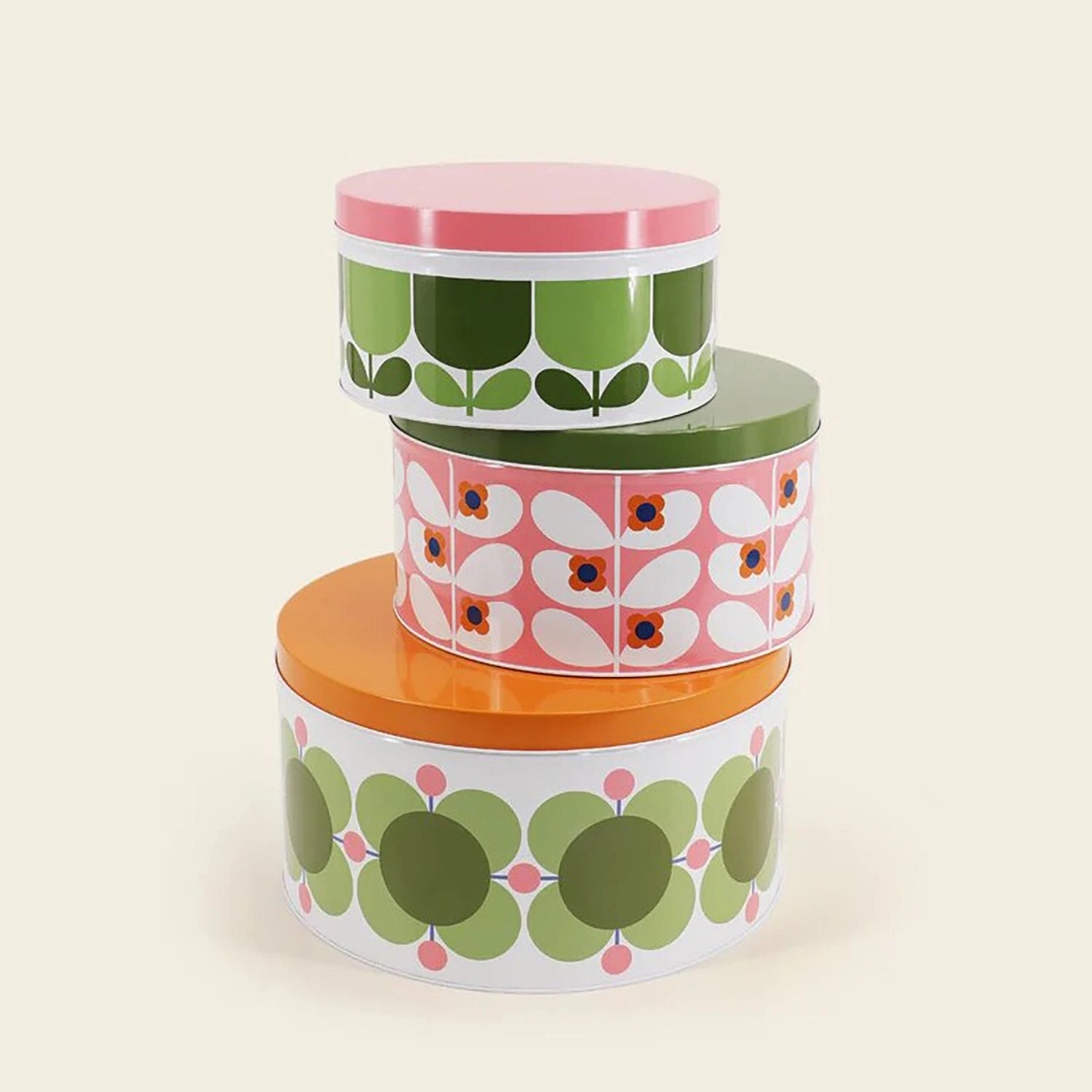 Orla Kiely Nesting Cake Tins, Set Of 3, Bubblegum & Basil - Image 3