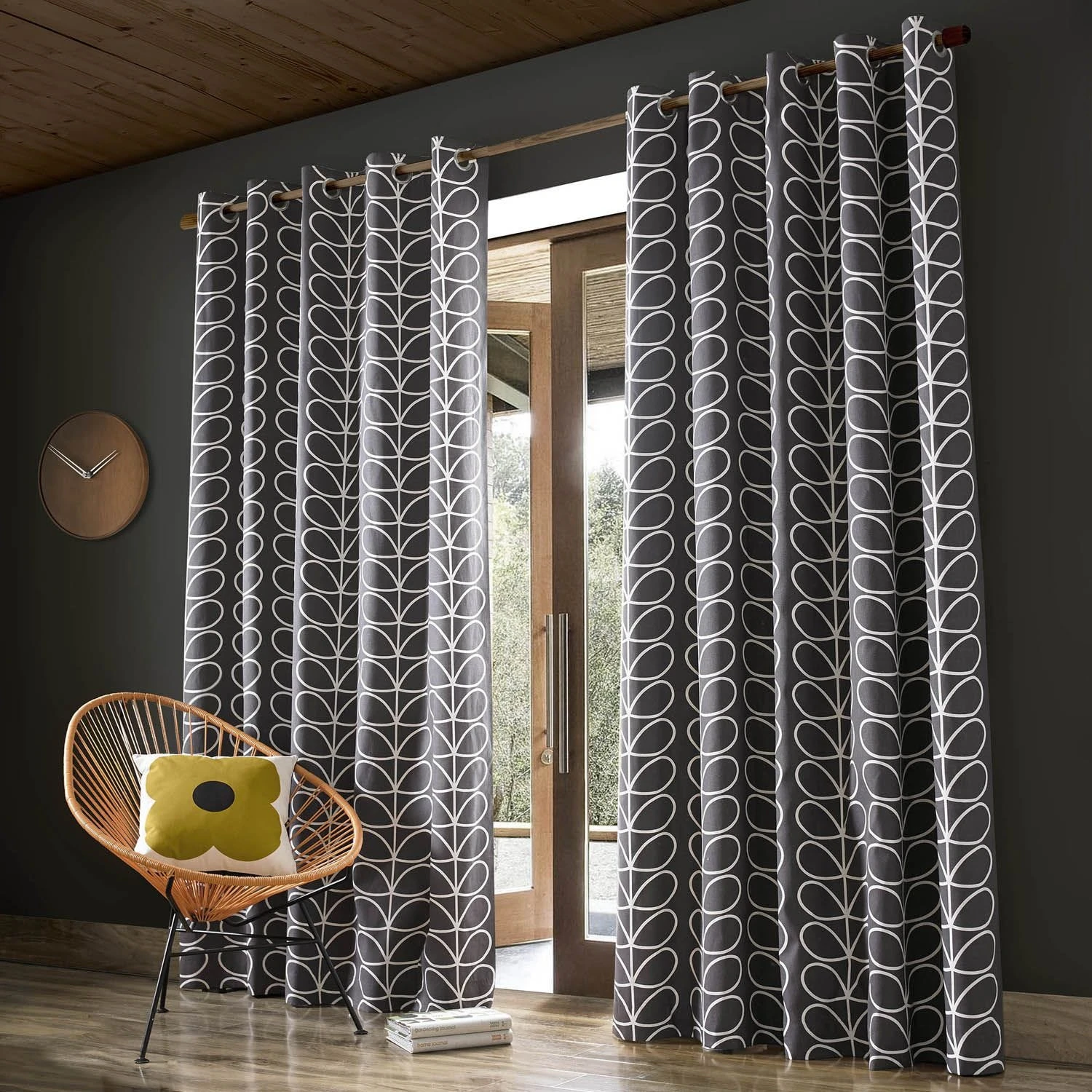 Orla Kiely Linear Stem Curtains, 229 X 183cm, Charcoal - Image 3