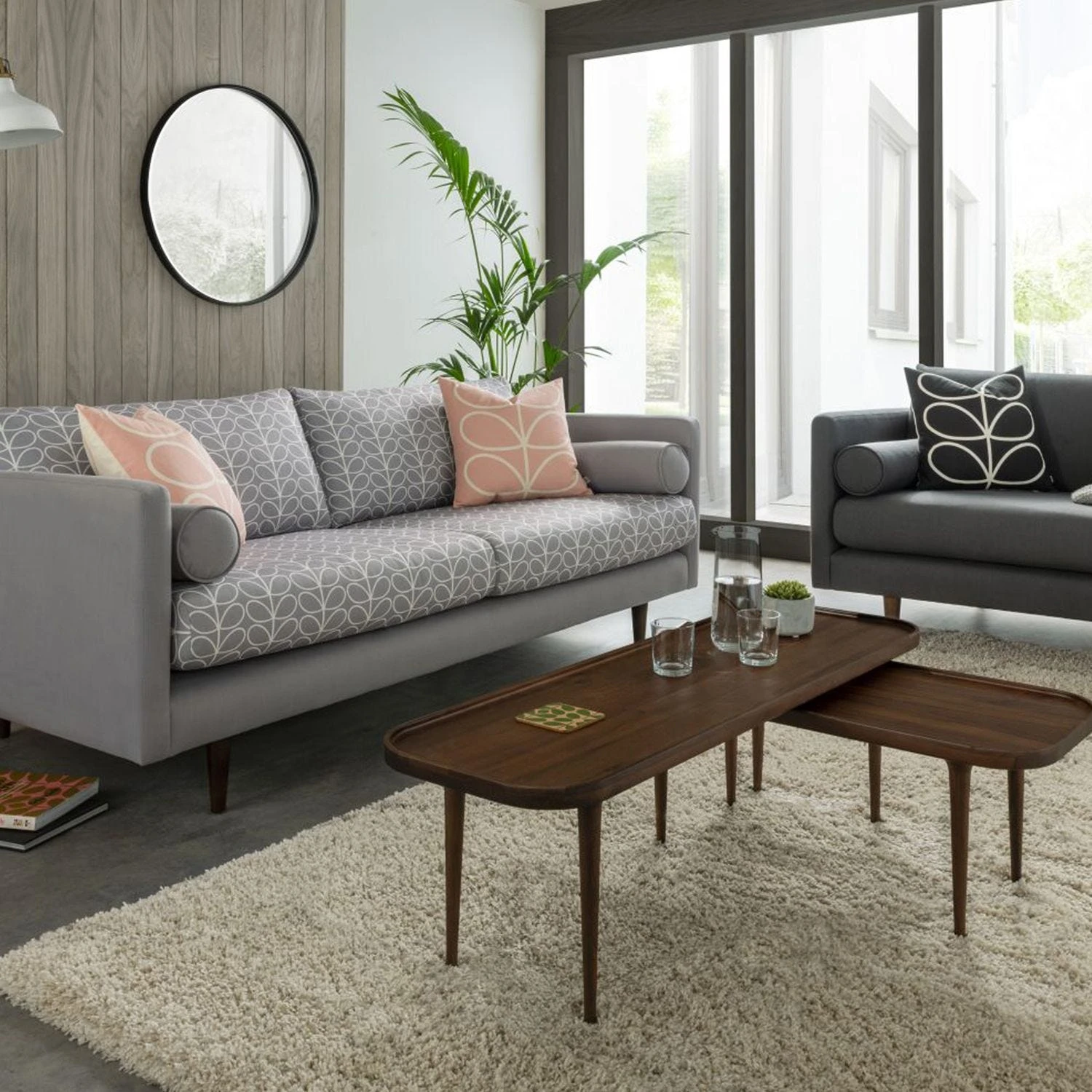 Orla Kiely Mimosa Left Hand Facing Large Velvet Chaise Sofa