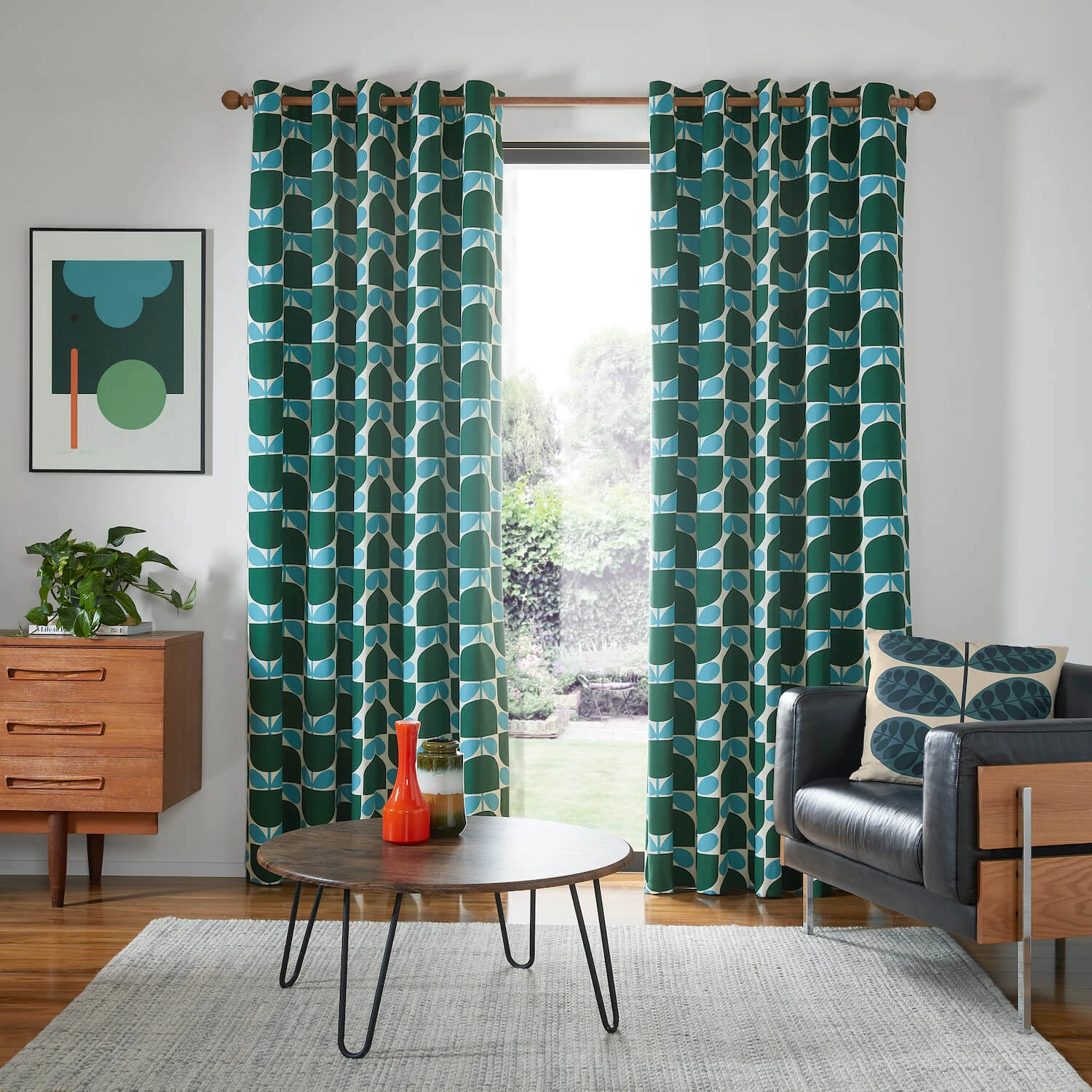 Block Stem Lined Eyelet Curtains Jade - Image 3