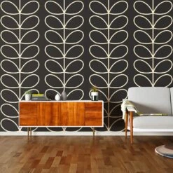 Giant Linear Stem Charcoal Wallpaper - 52cm X 10m